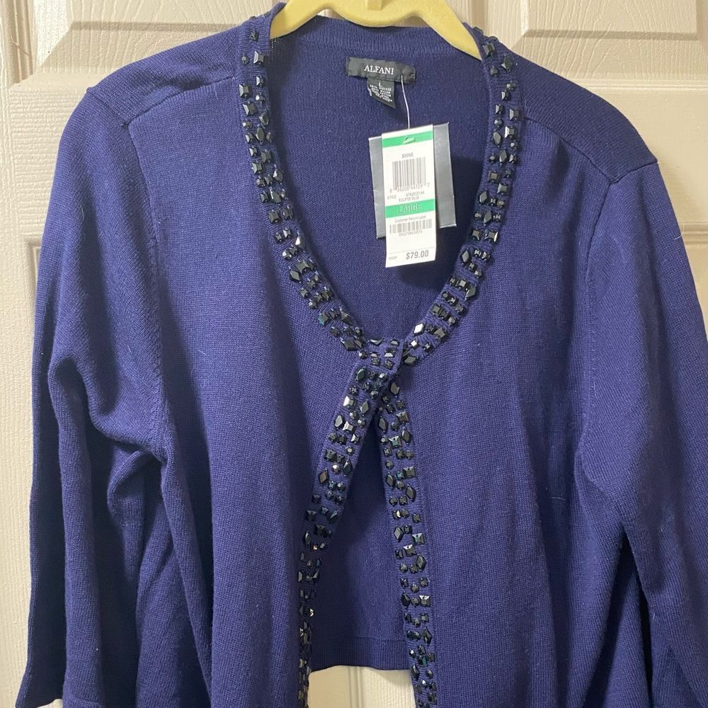 Alfani Sweater Sparkle Accent Dark Navy Size Large New With Tags